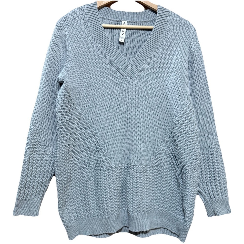 Athleta Teton V -Neck‎ Sweater, Voyage Grey Oversized Size Small EUC